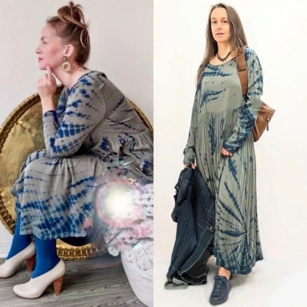 Anthropologie Dolan Elissa Tie Dye Maxi Dress Olive Green Size L NWT - Picture 6 of 8